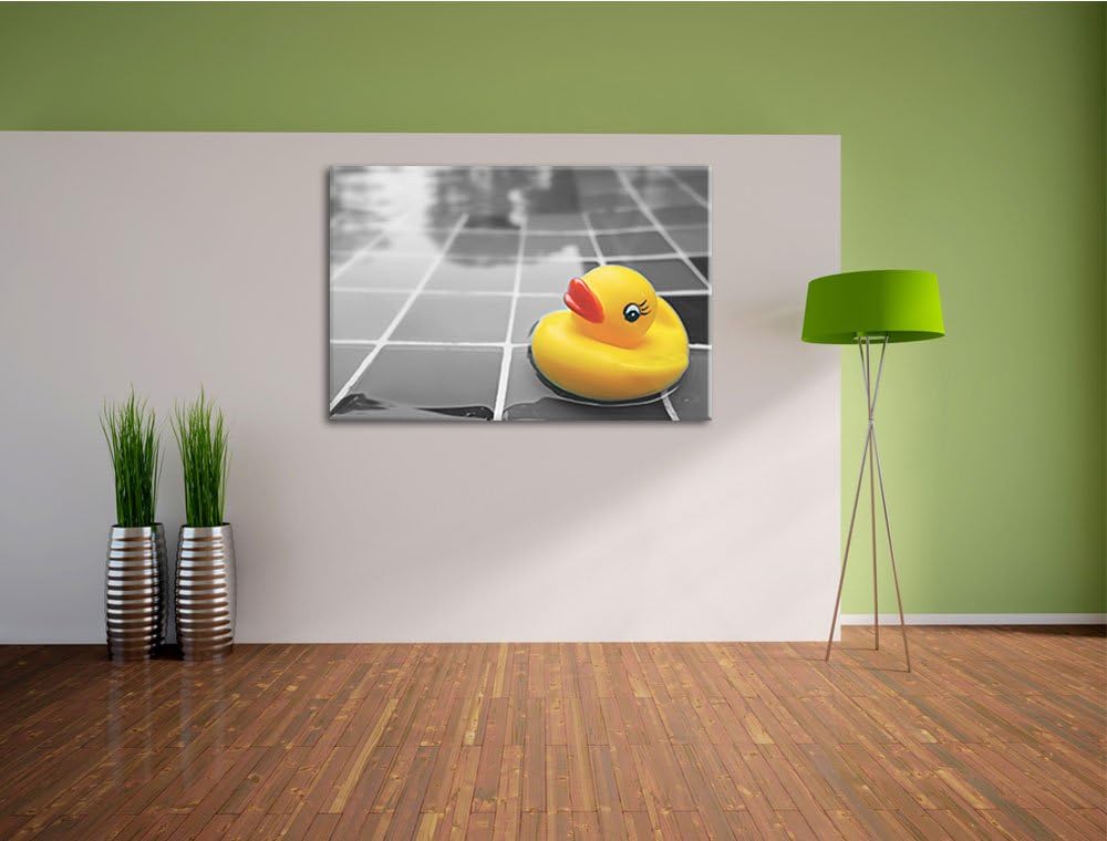 Quietsche Ente im Wasser schwarz/weiss Format: 100x70 auf Leinwand, XXL riesige Bilder fertig gerahm