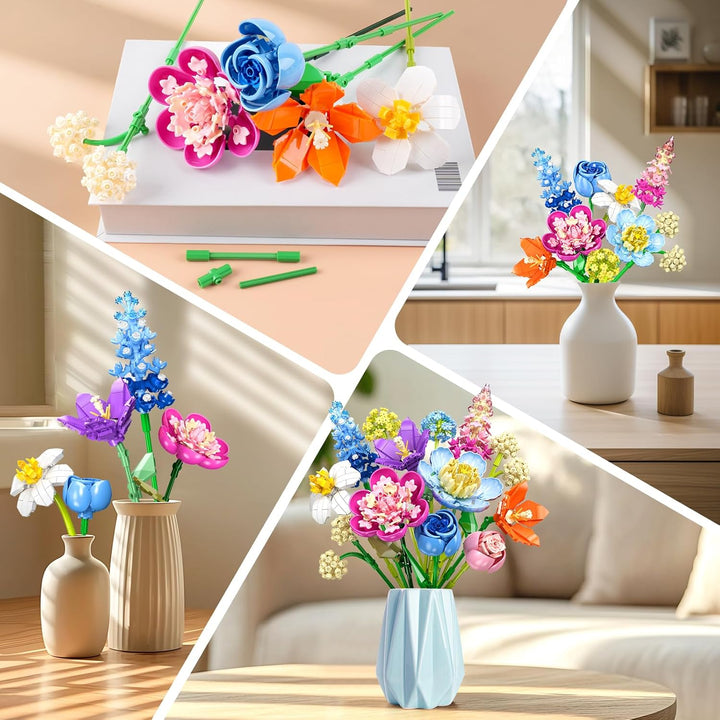 Blume Bausteine für Erwachsene, Botanical Kollektion Bauspielzeug, Pflanze Home Deko, Blumenstrauss