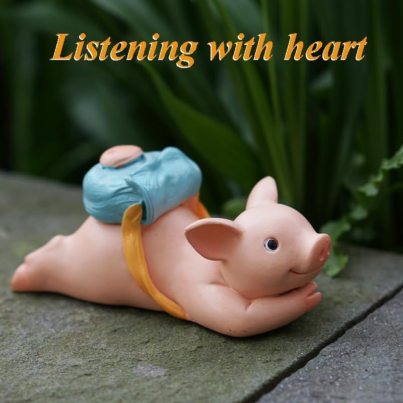 Miniatur Feengarten Schwein Figur Telefonständer- von ganzem Herzen Hörendes Schwein, Hörendes Schwe
