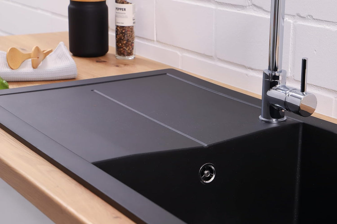 Einbauspüle Küchenspüle Spüle Granit Mineralite 100 x 50 cm Schwarz Respekta Schwarz 100 x 50 cm, Sc