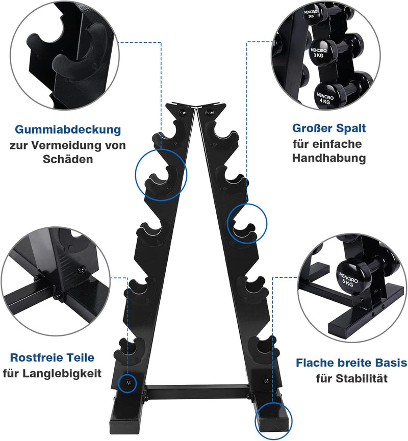 MENCIRO A-Rahmen Hantelständer Nur Ständer, 5-Tier Stahl Gewicht Kurzhantel Rack für Hanteln, Gewich