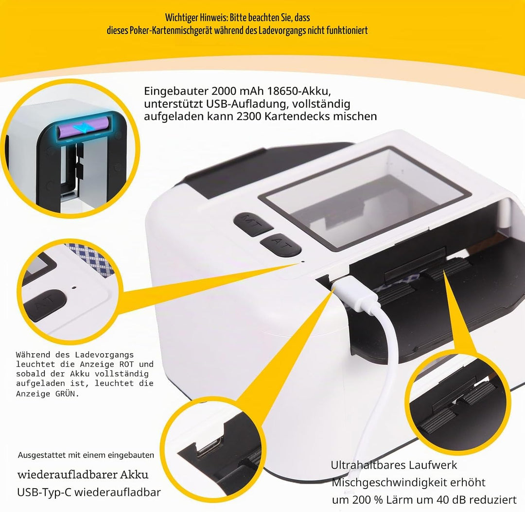 Wiederaufladbar Automatischer Kartenmischer für 2 Decks, Geräuscharm Elektrischer Kartenmischer mit