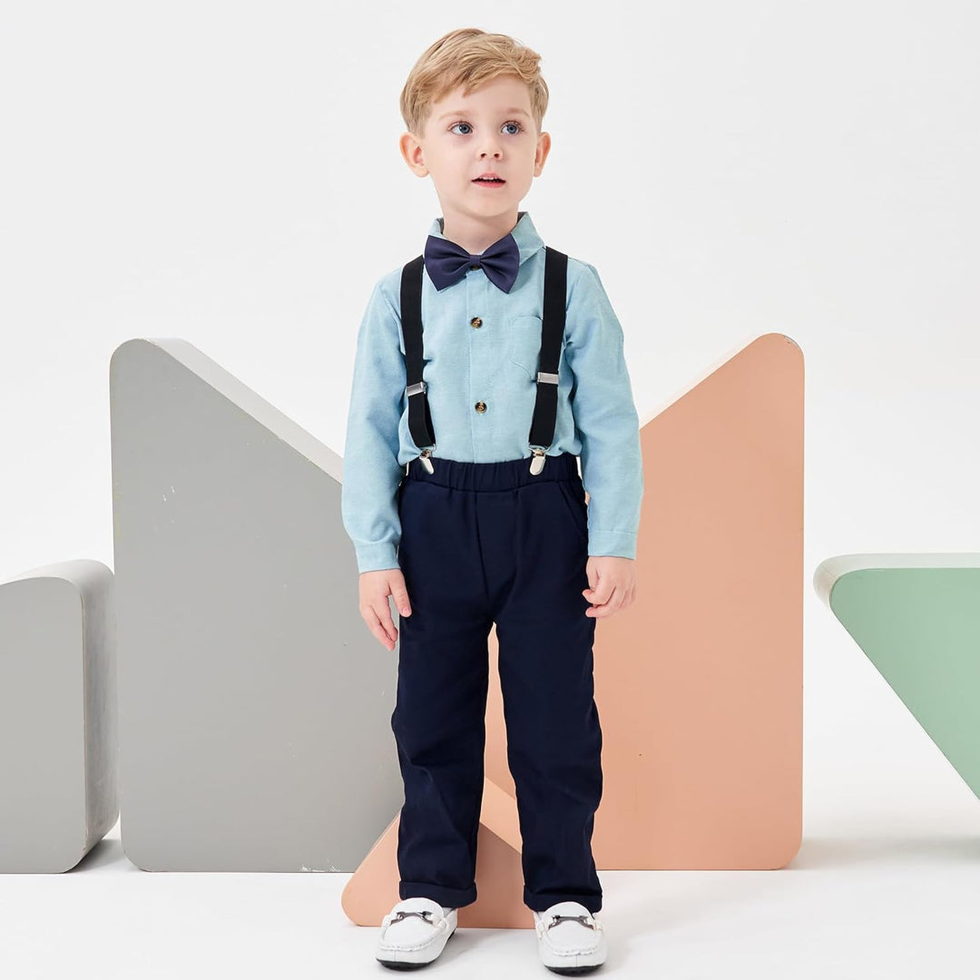 Volunboy Baby Jungen Anzug Set Bekleidung Hemd mit Fliege + Hosenträger Hosen Strampler Anzug 2-3 Ja