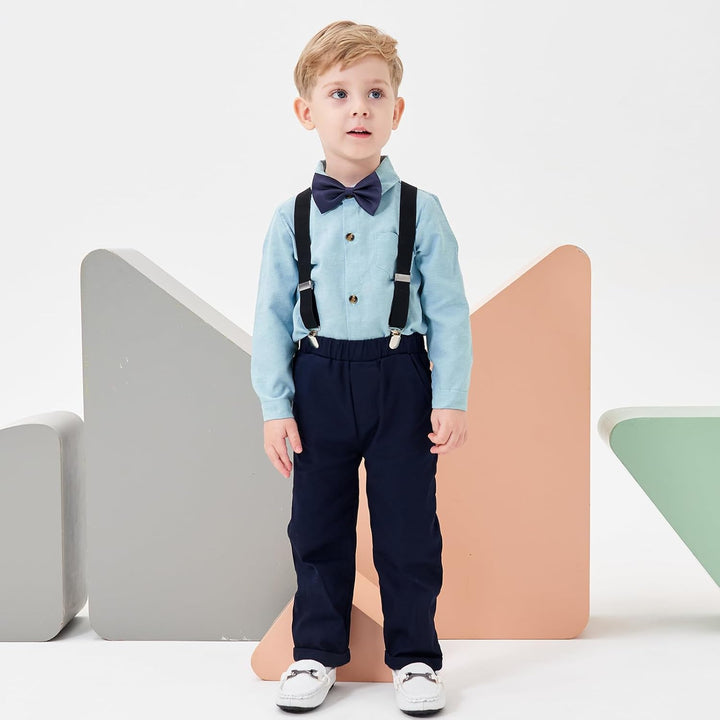 Volunboy Baby Jungen Anzug Set Bekleidung Hemd mit Fliege + Hosenträger Hosen Strampler Anzug 2-3 Ja