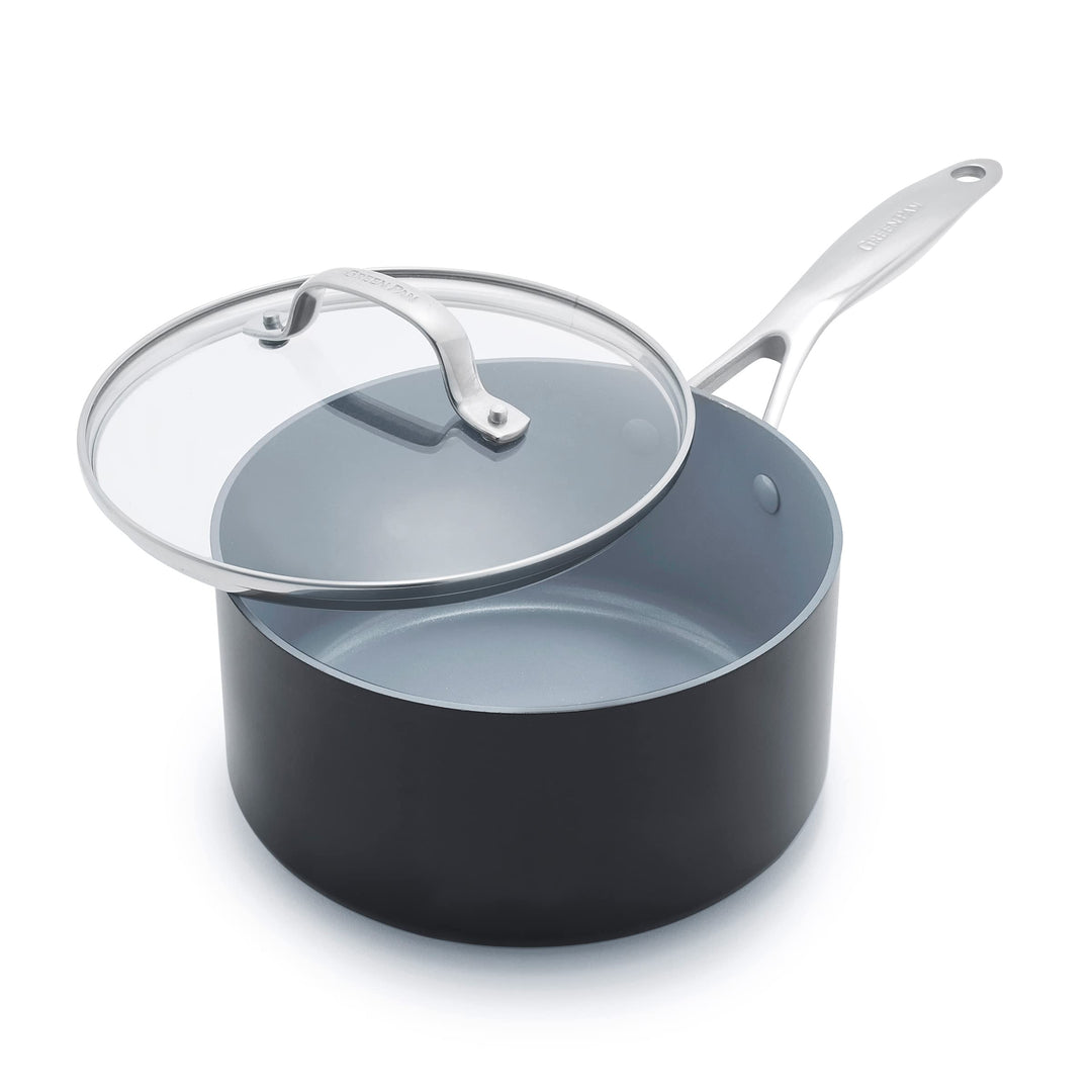 GreenPan Valencia Pro Harteloxierte Gesunde Keramik Antihaft 18 cm / 2 Liter Stielkasserolle mit Dec