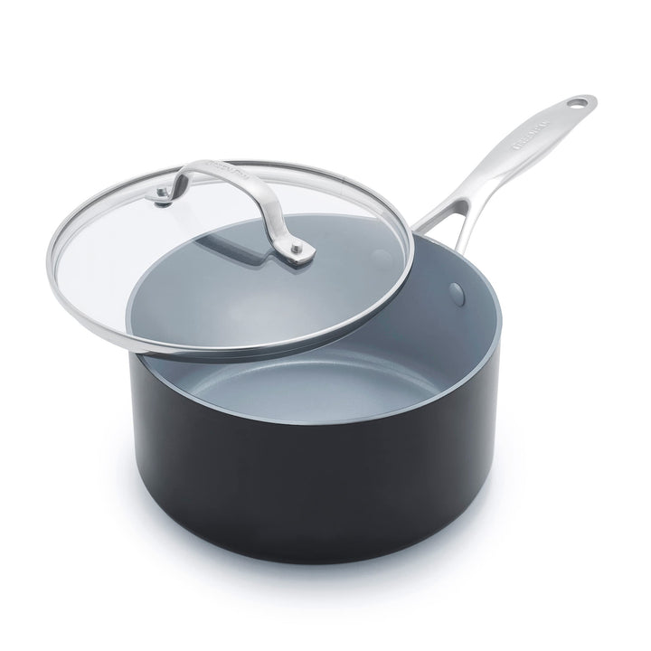 GreenPan Valencia Pro Harteloxierte Gesunde Keramik Antihaft 18 cm / 2 Liter Stielkasserolle mit Dec