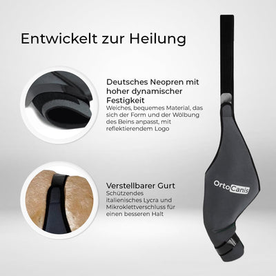Ortocanis - Kniebandage Hund Hinterbein für das Linke Bein - Hergestellt aus Neopren ARD - Bei Kreuz