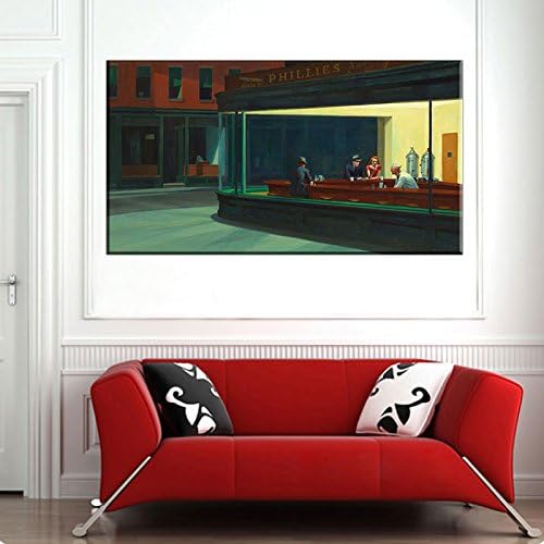 time4art Edward Hopper Nighthawks Nachtschwärmer Print Canvas Bild auf Keilrahmen Leinwand (120x60cm