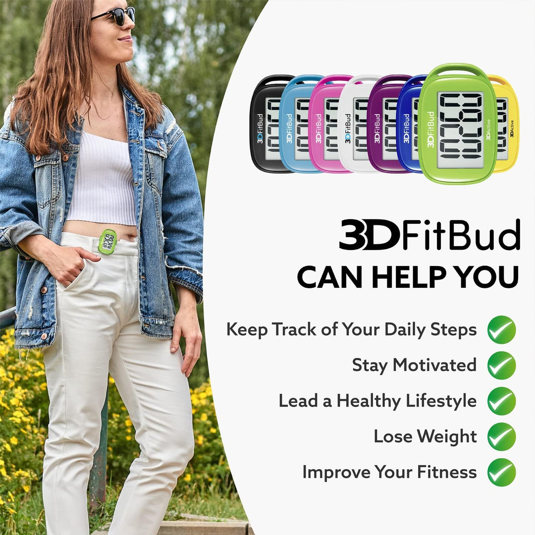 3DFitBud Einfacher Schrittzähler Gehen 3D-Schrittzähler mit Clip und Umhängeband, A420S Grün, Grün