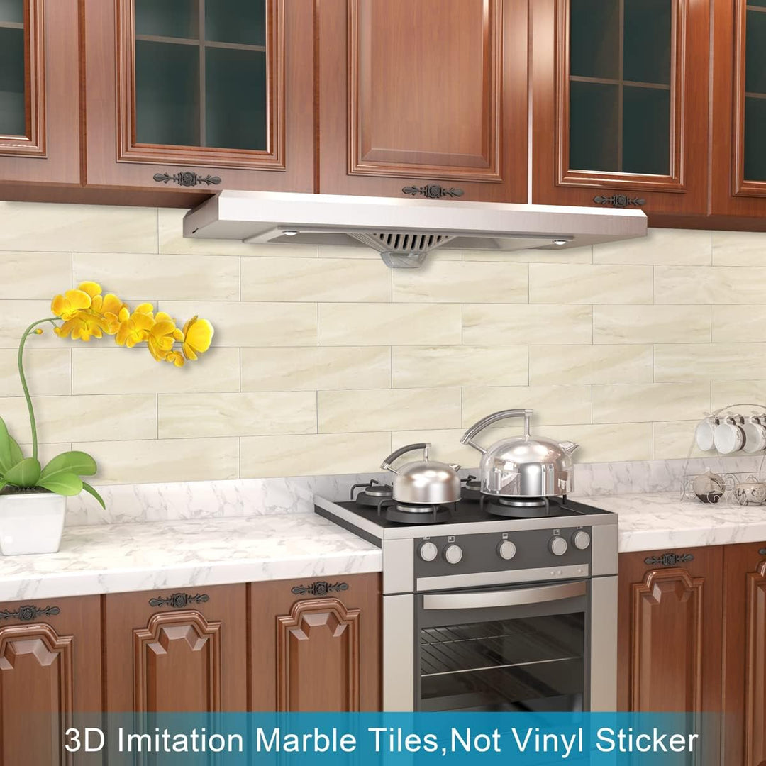 BeNice Selbstklebende Wandfliesen aus Marmor, U-Bahn-Fliesen, selbstklebende Wandfliesen, Spritzschu