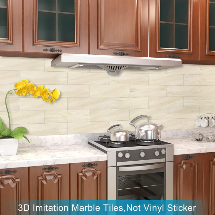 BeNice Selbstklebende Wandfliesen aus Marmor, U-Bahn-Fliesen, selbstklebende Wandfliesen, Spritzschu