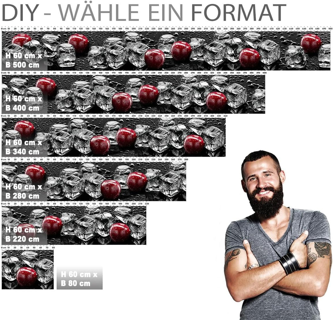 StickerProfis Küchenrückwand selbstklebend Glasoptik - Kirschen UND EIS - 1.8mm, Versteift, alle Unt