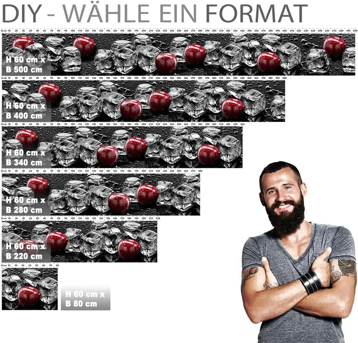 StickerProfis Küchenrückwand selbstklebend Glasoptik - Kirschen UND EIS - 1.8mm, Versteift, alle Unt