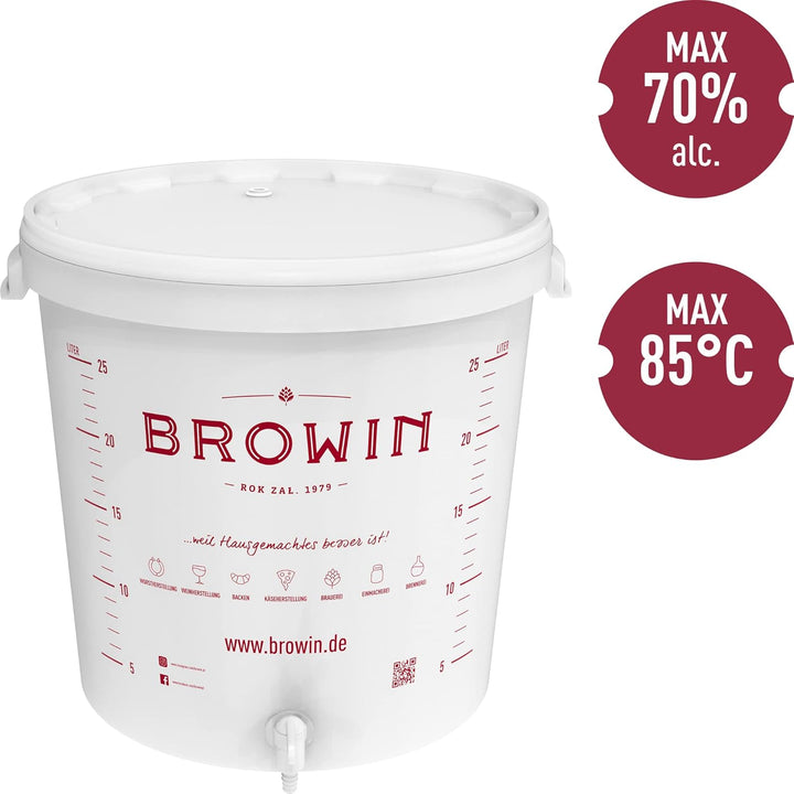 Browin 340447 Gärbehälter 30 l mit Etikett und Ablasshahn, DE