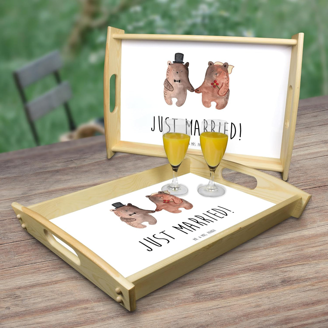 Mr. &amp; Mrs. Panda Serviertablett Bär Heirat - Geschenk, Dekotablett, Küchentablett, Teddy, Bär Verhei