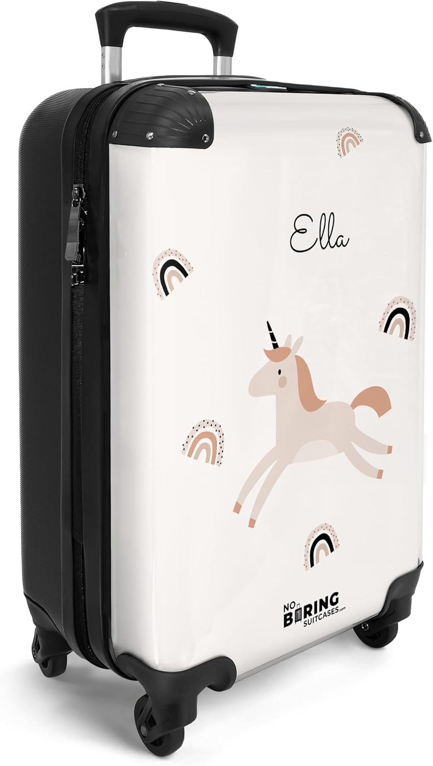 NoBoringSuitcases.com® Kinderkoffer Mädchen - Koffer Kinder - Hartschalenkoffer Einhorn - Koffer Ros