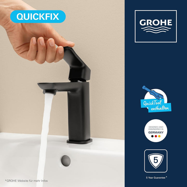 GROHE Dice, Waschtischarmatur, wassersparend (Wasserhahn für das Bad, Badarmatur mit Push-Open Ablau
