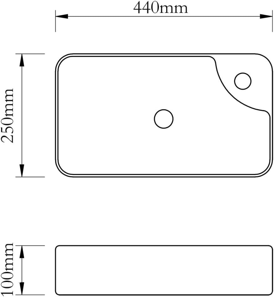 Festnight Keramik Waschbecken Handwaschbecken Waschschale mit Hahnloch 440 x 250 x 100 mm Schwarz