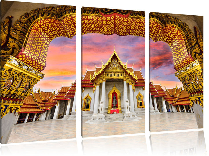 Pixxprint Marmortempel von Bangkok als Leinwandbild | Grösse: 3 Teilig (120x80) | Wandbild| Kunstdru
