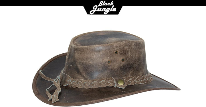 Black Jungle Bulat Lederhut, Westernhut, Australienhut, Cowboyhut XS Charcoal, XS Charcoal