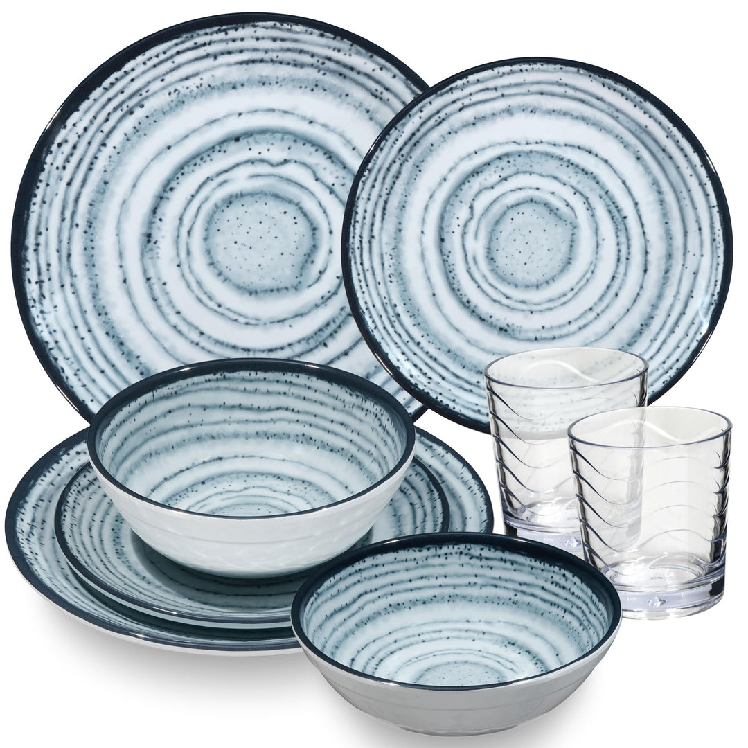 Melamin Geschirr Set Schiefer 2 Personen Blau Wohnwagen Camping Picknick 8 Teile - Trinkglas 250ml k
