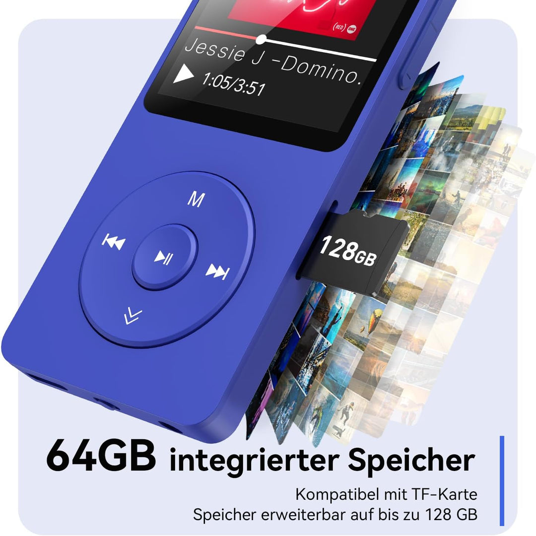 AGPTEK 64GB MP3 Player Bluetooth 5.3 mit Lautsprecher, 40 Stunden Akkulaufzeit Kleiner und klassisch