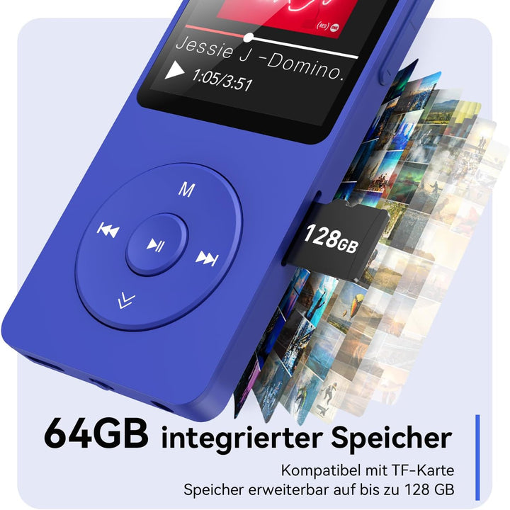 AGPTEK 64GB MP3 Player Bluetooth 5.3 mit Lautsprecher, 40 Stunden Akkulaufzeit Kleiner und klassisch