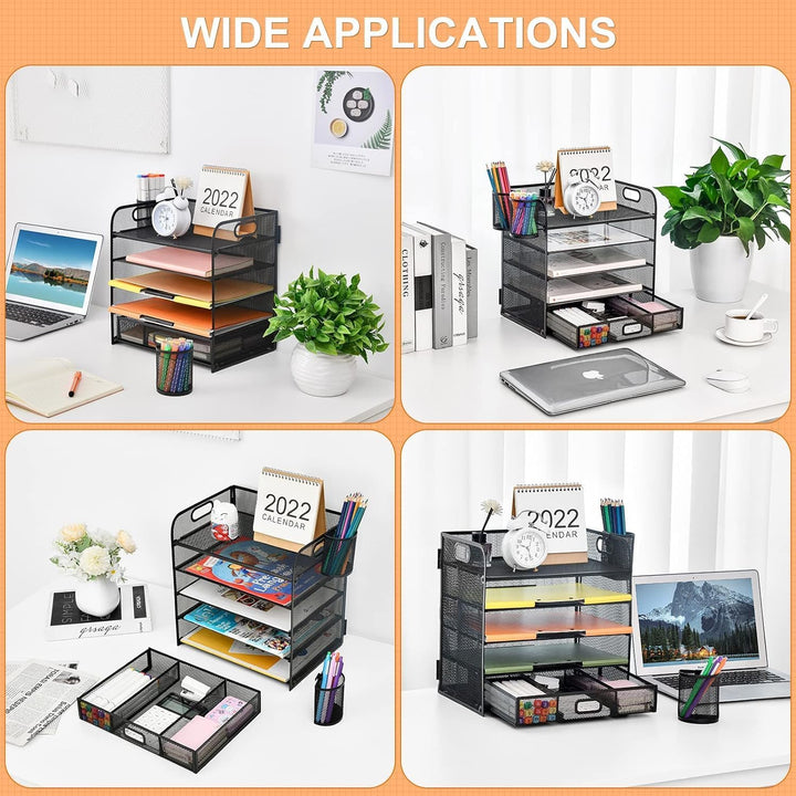 5-Fach Schreibtisch Organizer mit Schublade, Mesh Schreibtisch Datei Organizer mit Griff, Papier Sor