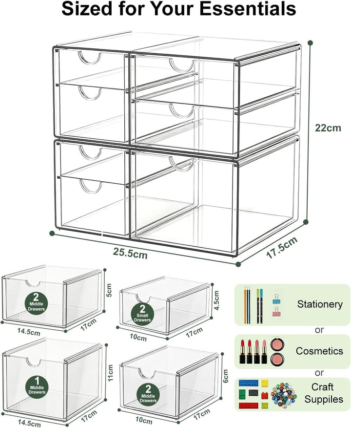 GoMaihe Acryl Schreibtisch Organizer mit 7-Schubladen: 2 Stücke Schubladenbox | Durchsichtig Schmink