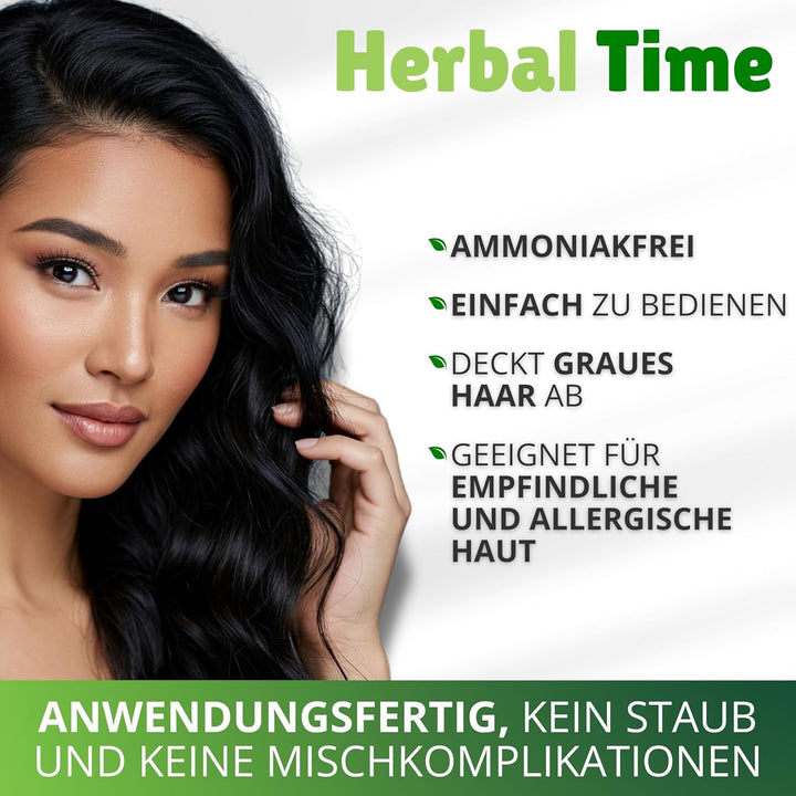 Herbal Time Schwarz 7 | Pflanzenhaarfarbe als Haarfarben-Creme mit Henna | Gebrauchsfertig | Deckt g