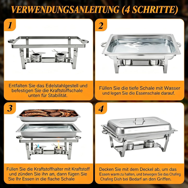 Chafing Dishes für Buffet 9 QT 4er Pack 7 Behälter, [Behälter in verschiedenen Grössen] Catering-Cha