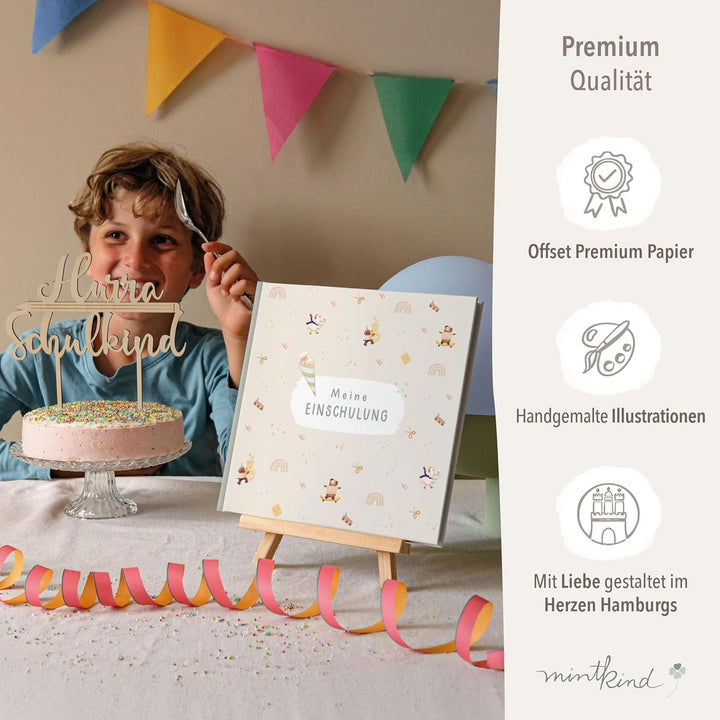 mintkind® Gästebuch Einschulung, Einschulungsbuch für Jungen und Mädchen, Erinnerungsbuch 1. Schulta