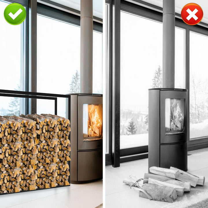 Ikodm kaminholzregal Innen und Aussen, Metall Brennholzregal aussen 100 x 25 x 100CM, Holzstapelhilf