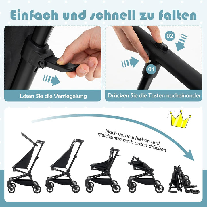 COSTWAY Kinderwagen klappbar für Flugzeug, Reisebuggy kompakt mit verstellbarer & abnehmbarem Verdec