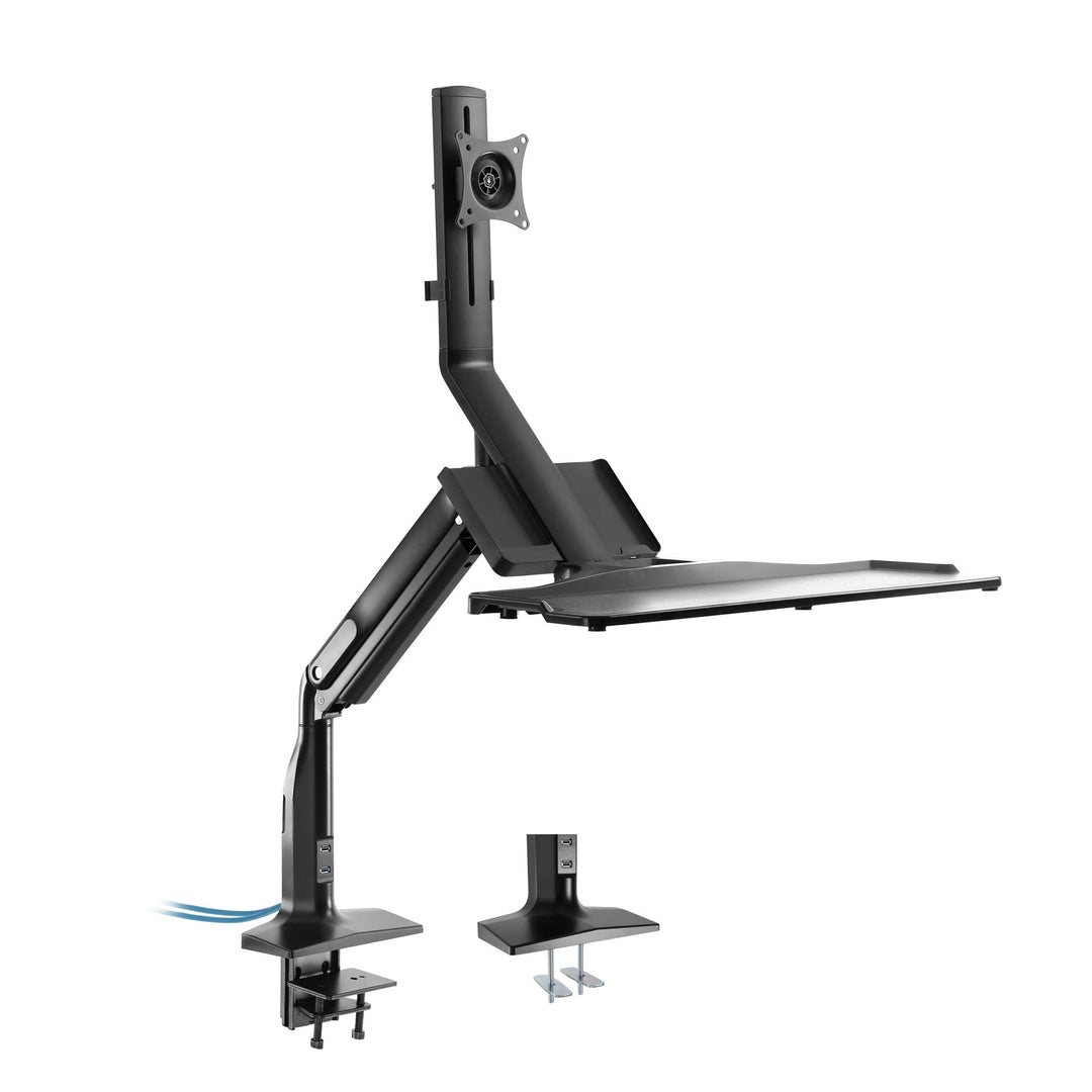 InLine Workstation-Tischhalterung mit Lifter, ergonomische Monitorhalterung mit USB 3.0 und Tastatur