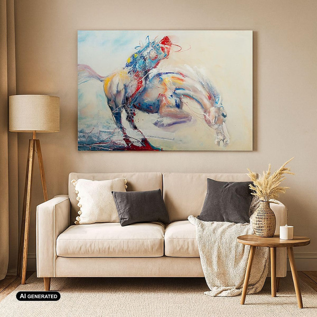 Bilder auf Leinwand 100x70cm Leinwandbild mit Rahmen Pferd Abstraktion Gross Wanddeko Bild Schlafzim