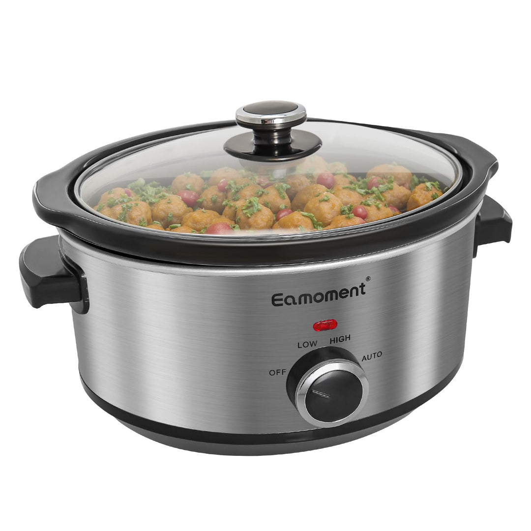 Slow Cooker, 3,5 Liter Edelstahl Schongarer mit Keramiktopf, Einstellbare Temperatur, Spülmaschinenf