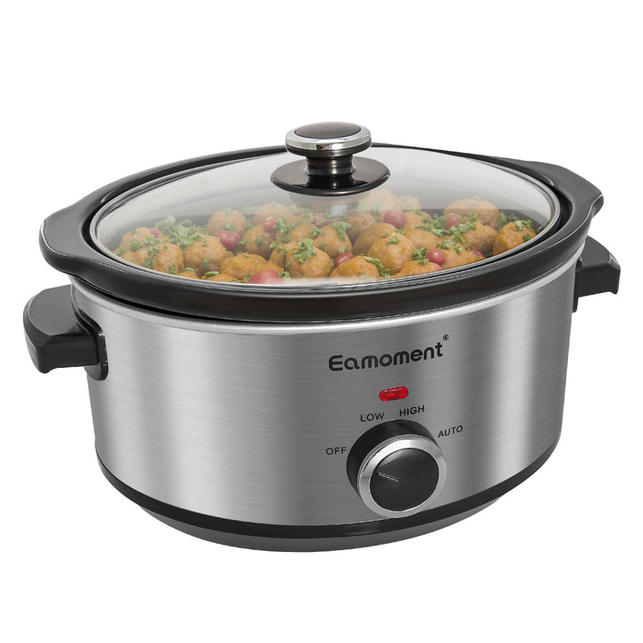 Slow Cooker, 3,5 Liter Edelstahl Schongarer mit Keramiktopf, Einstellbare Temperatur, Spülmaschinenf