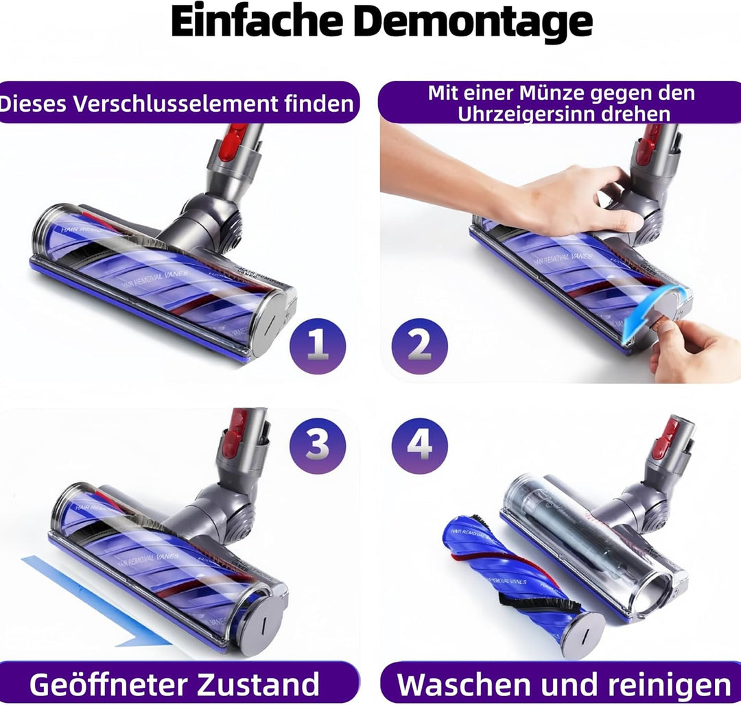 Torque Drive Bodendüse für Dyson V10 V11 V15, Anti-Tangle Elektrische Bodenbürste mit Direktantrieb,