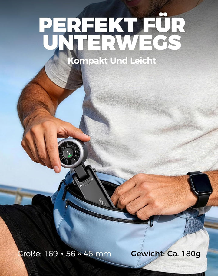 Diveblues Tragbarer Turbo Handventilator, 9m/s Hohe Geschwindigkeit, 5-stufiger Wind, wiederaufladba