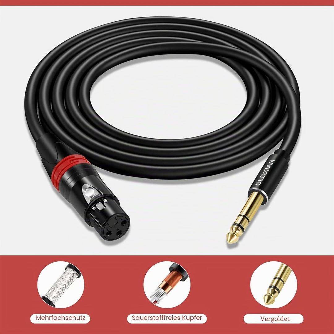 SLDXIAN 6,35mm TRS Klinke auf XLR Buchse Mikrofonkabel, 1/4 Zoll Klinke auf XLR Female Kabel (10M, F