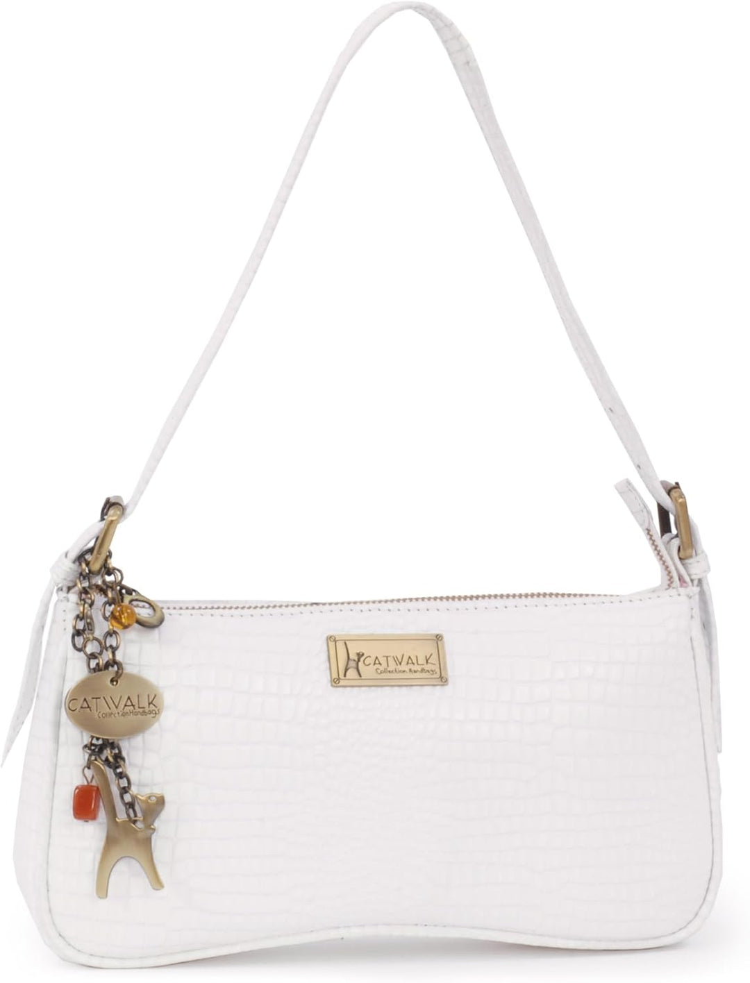 Catwalk Collection Handbags - Klein Damen Schultertasche - Henkeltasche - Leder mit Krokodilprägung