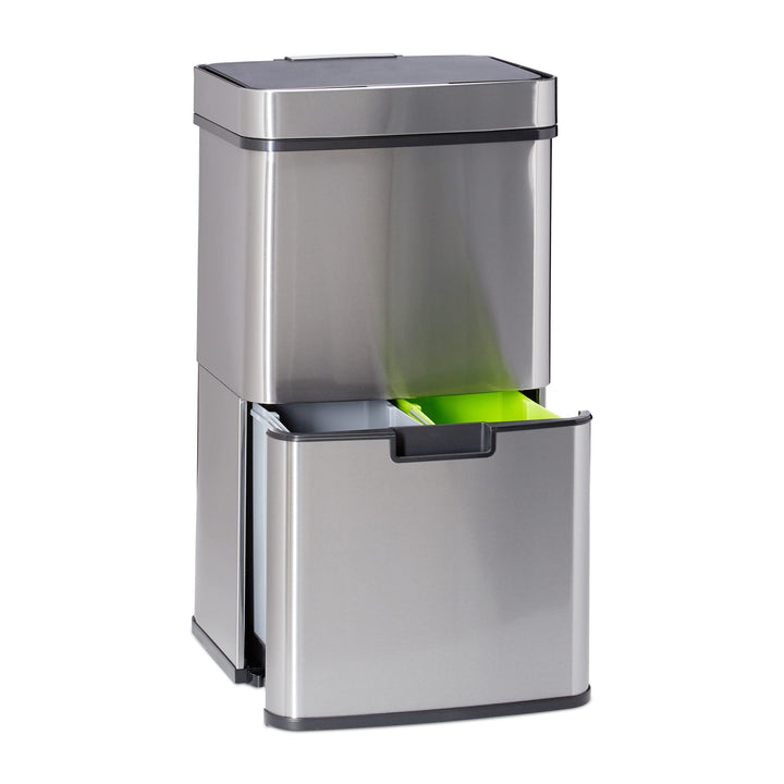 Relaxdays Mülltrennsystem 3 fach, mit Bewegungssensor, 60 L, ausziehbar, Edelstahl, HBT: 74,5 x 42 x