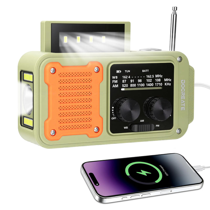 diymore Kurbelradio 2000mAh, Notfallradio mit Kurbel und Solar mit FM/AM/WB, Power Bank, LED Camping