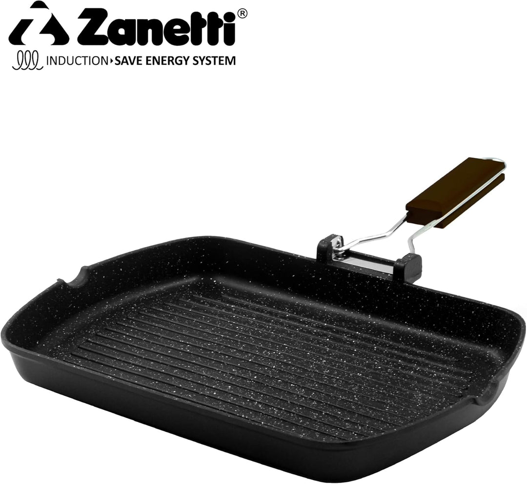 Zanetti, Grillpfanne 26 x 36 cm, Grillplatte aus Aluminium-Druckguss mit hoher Dicke, Grillplatte fü