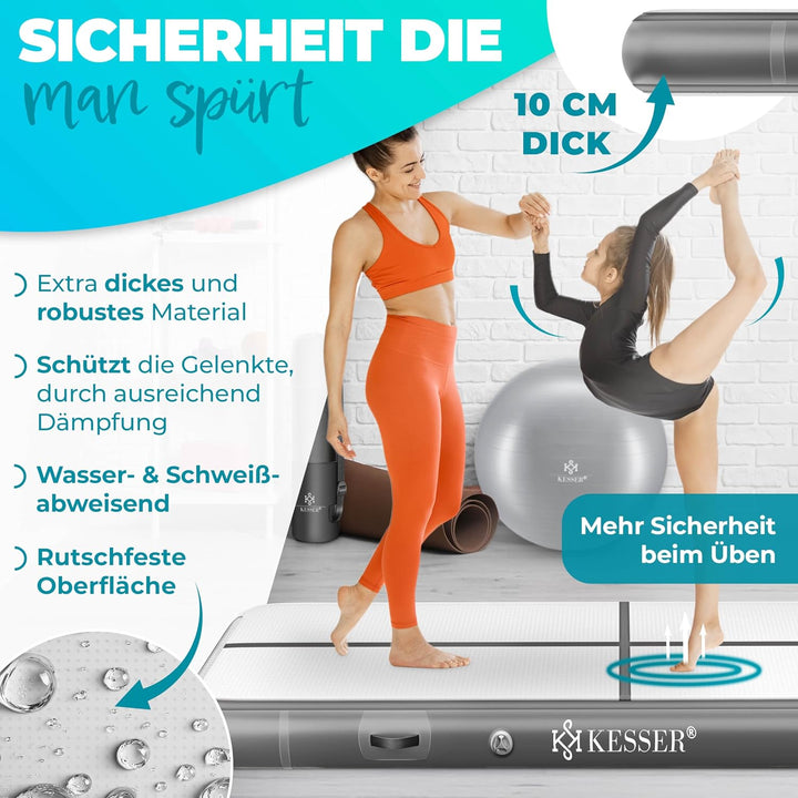 KESSER® Turnmatte Aufblasbar Airtrack Fitness-Matte Gymnastikmatte | inkl. Tragetasche &amp; elektr. Luf