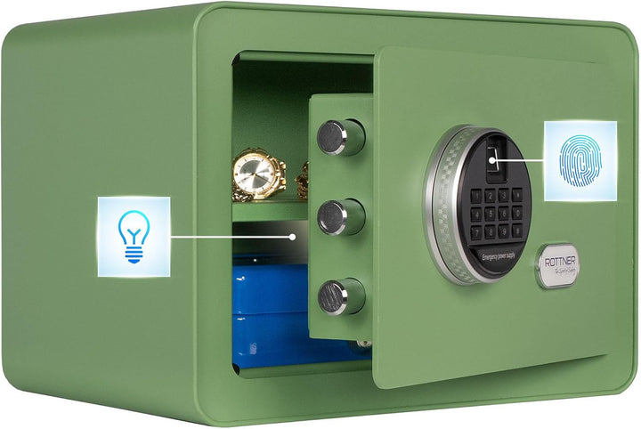 Rottner Möbeltresor Vintage-Green Stahl Elektronikschloss Fingerprint mechanische Notöffnung Innenbe