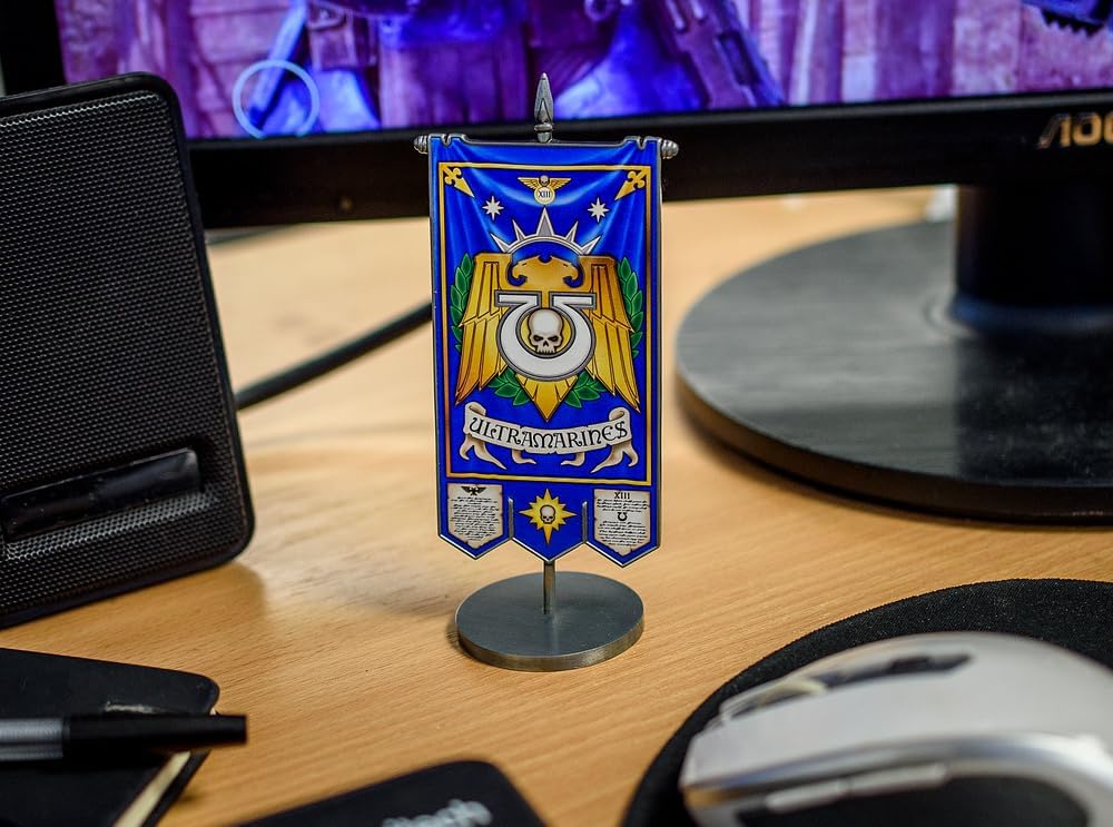 Warhammer 40000 Ultramarines Metall-Banner - Kapitel-Wappen Standfahne - Schreibtisch Regal Dekorati