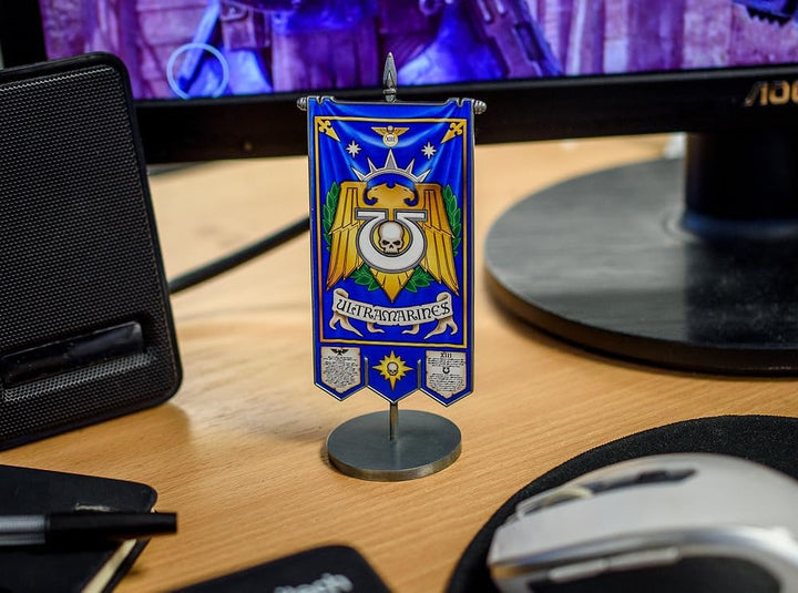 Warhammer 40000 Ultramarines Metall-Banner - Kapitel-Wappen Standfahne - Schreibtisch Regal Dekorati