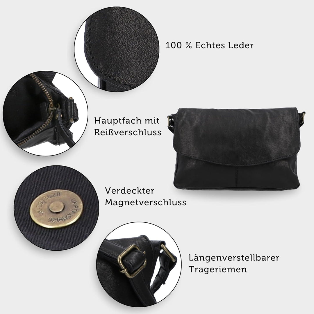 Gusti Handtasche Leder - Maisie Damen Handtasche Schultertasche Umhängetasche Ledertasche klein Schw